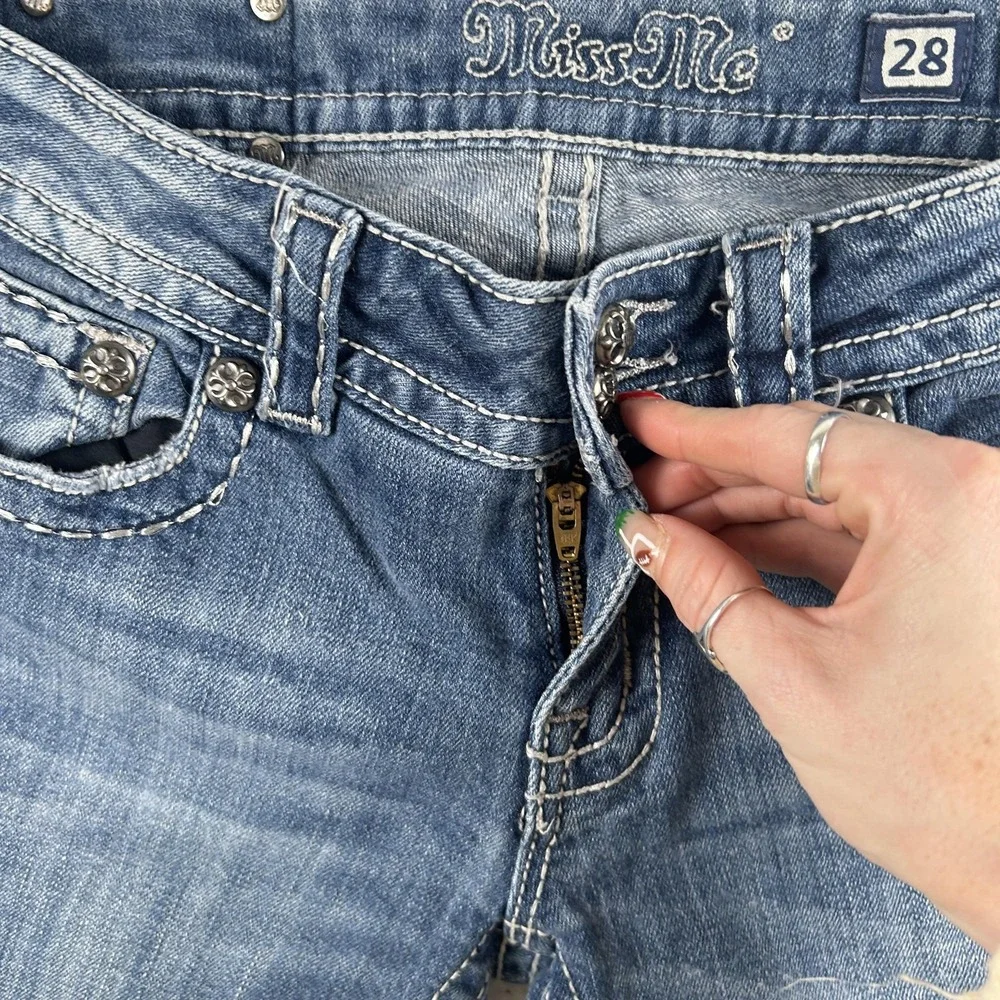 Miss Me‎ Jeans Womens 28 Straight Leg Embellished Flap Pockets Y2K Angel Wings - Picture 7 of 16